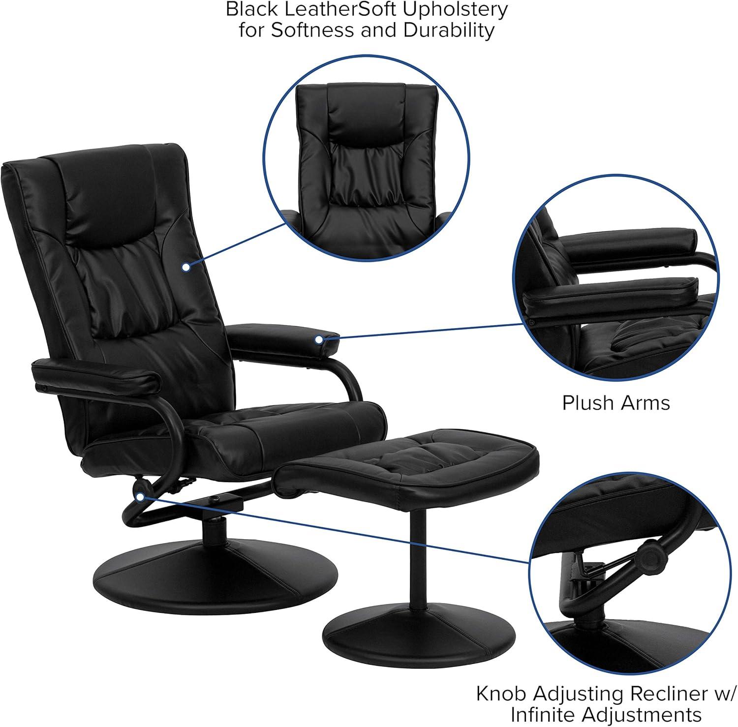 imageFlash Furniture Rachel Contemporary MultiPosition LeatherSoft Recliner Chair with Ottoman 360Degree Swivel Recliner Chair and Ottoman Set BlackBlack