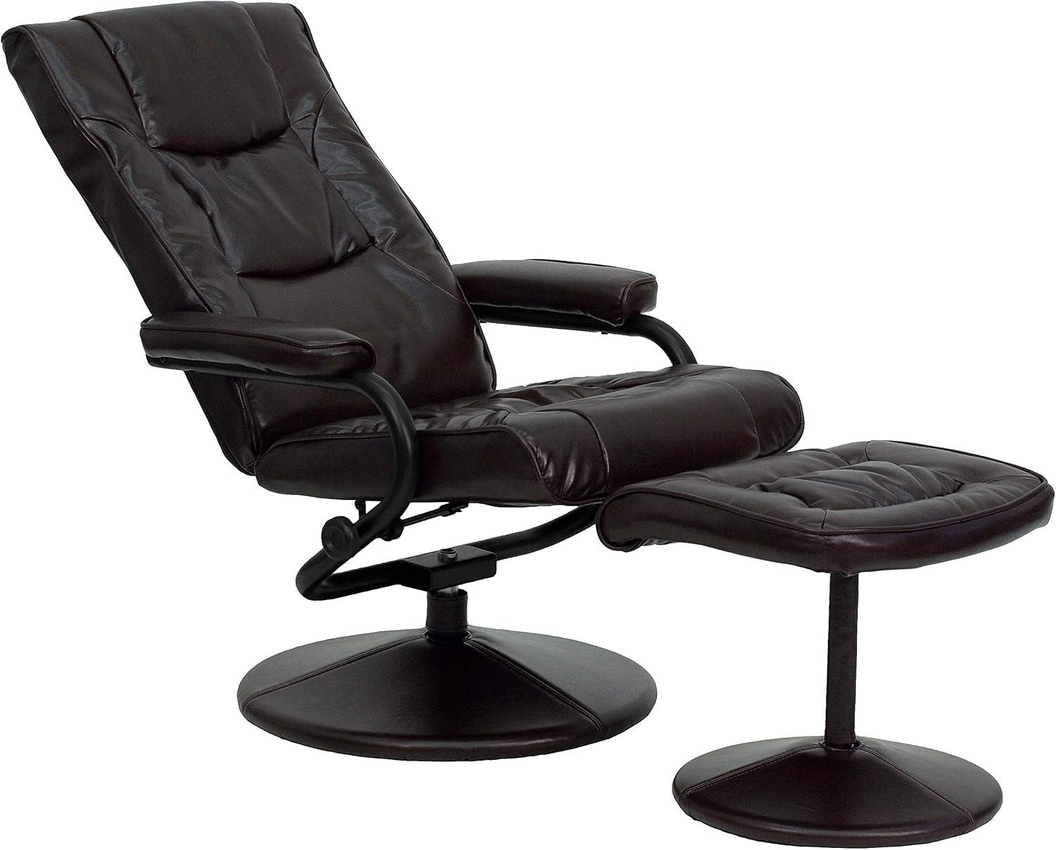 imageFlash Furniture Rachel Contemporary MultiPosition LeatherSoft Recliner Chair with Ottoman 360Degree Swivel Recliner Chair and Ottoman Set BlackBrown