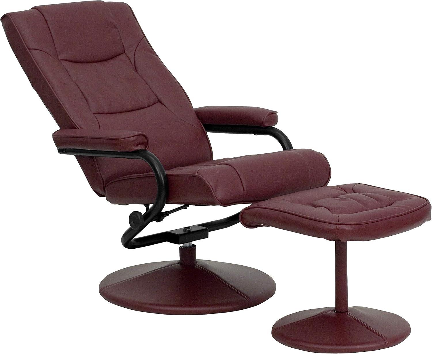 imageFlash Furniture Rachel Contemporary MultiPosition LeatherSoft Recliner Chair with Ottoman 360Degree Swivel Recliner Chair and Ottoman Set BlackBurgundy