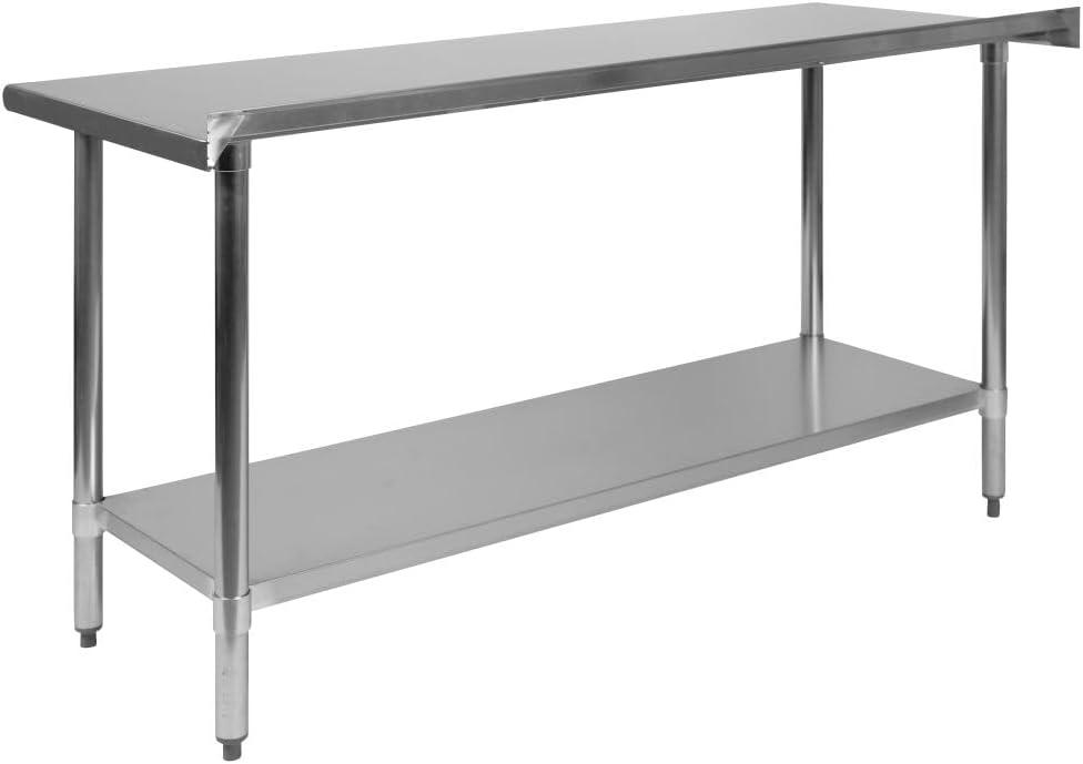 imageFlash Furniture Reader Stainless Steel 18 Gauge Prep and Work Table with 15quot Backsplash and Undershelf NSF Certified 72quotW x 30quotD x 36quotH24 x 60 with Backsplash