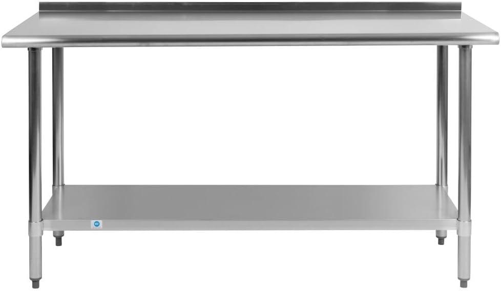 imageFlash Furniture Reader Stainless Steel 18 Gauge Prep and Work Table with 15quot Backsplash and Undershelf NSF Certified 72quotW x 30quotD x 36quotH24 x 60 with Backsplash