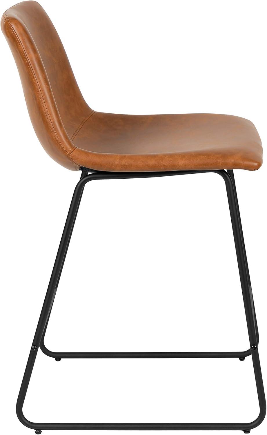 imageFlash Furniture Reagan 24quot LeatherSoft Counter Height Stools with Footrest MidCentury Modern Bucket Style Dining Chairs Set of 2 Light Brown