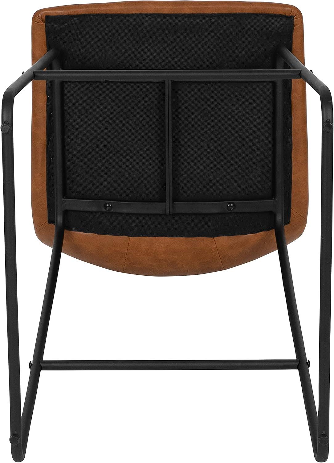 imageFlash Furniture Reagan 24quot LeatherSoft Counter Height Stools with Footrest MidCentury Modern Bucket Style Dining Chairs Set of 2 Light Brown