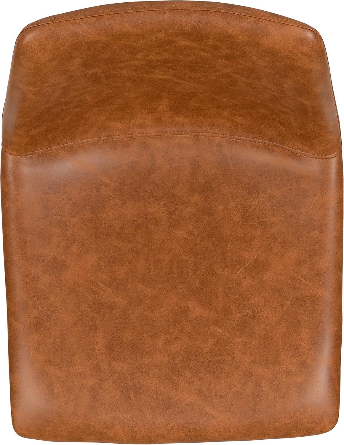 imageFlash Furniture Reagan 24quot LeatherSoft Counter Height Stools with Footrest MidCentury Modern Bucket Style Dining Chairs Set of 2 Light Brown