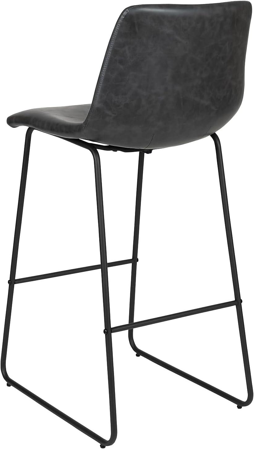 imageFlash Furniture Reagan 24quot LeatherSoft Counter Height Stools with Footrest MidCentury Modern Bucket Style Dining Chairs Set of 2 Light GrayGrey
