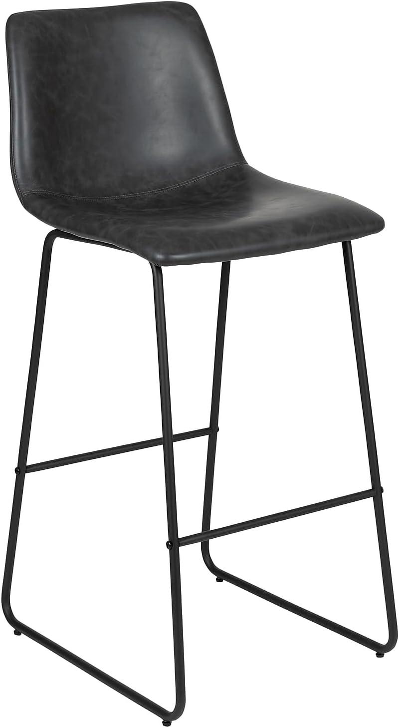 imageFlash Furniture Reagan 24quot LeatherSoft Counter Height Stools with Footrest MidCentury Modern Bucket Style Dining Chairs Set of 2 Light GrayGrey