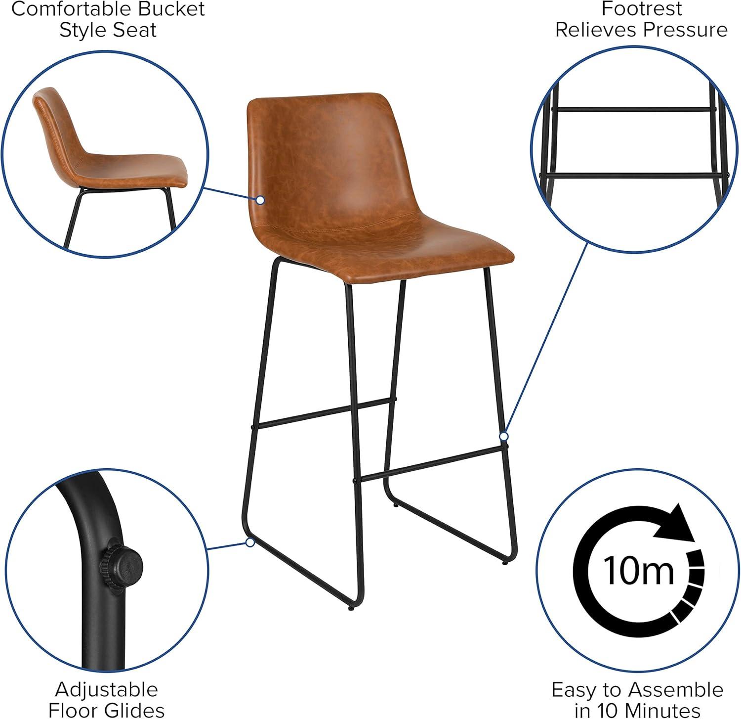 imageFlash Furniture Reagan 24quot LeatherSoft Counter Height Stools with Footrest MidCentury Modern Bucket Style Dining Chairs Set of 2 Light GrayLight Brown