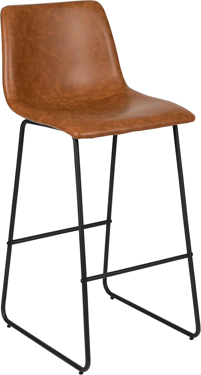 imageFlash Furniture Reagan 24quot LeatherSoft Counter Height Stools with Footrest MidCentury Modern Bucket Style Dining Chairs Set of 2 Light GrayLight Brown