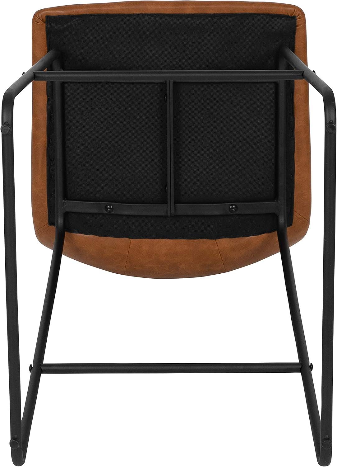 imageFlash Furniture Reagan 24quot LeatherSoft Counter Height Stools with Footrest MidCentury Modern Bucket Style Dining Chairs Set of 2 Light GrayLight Brown