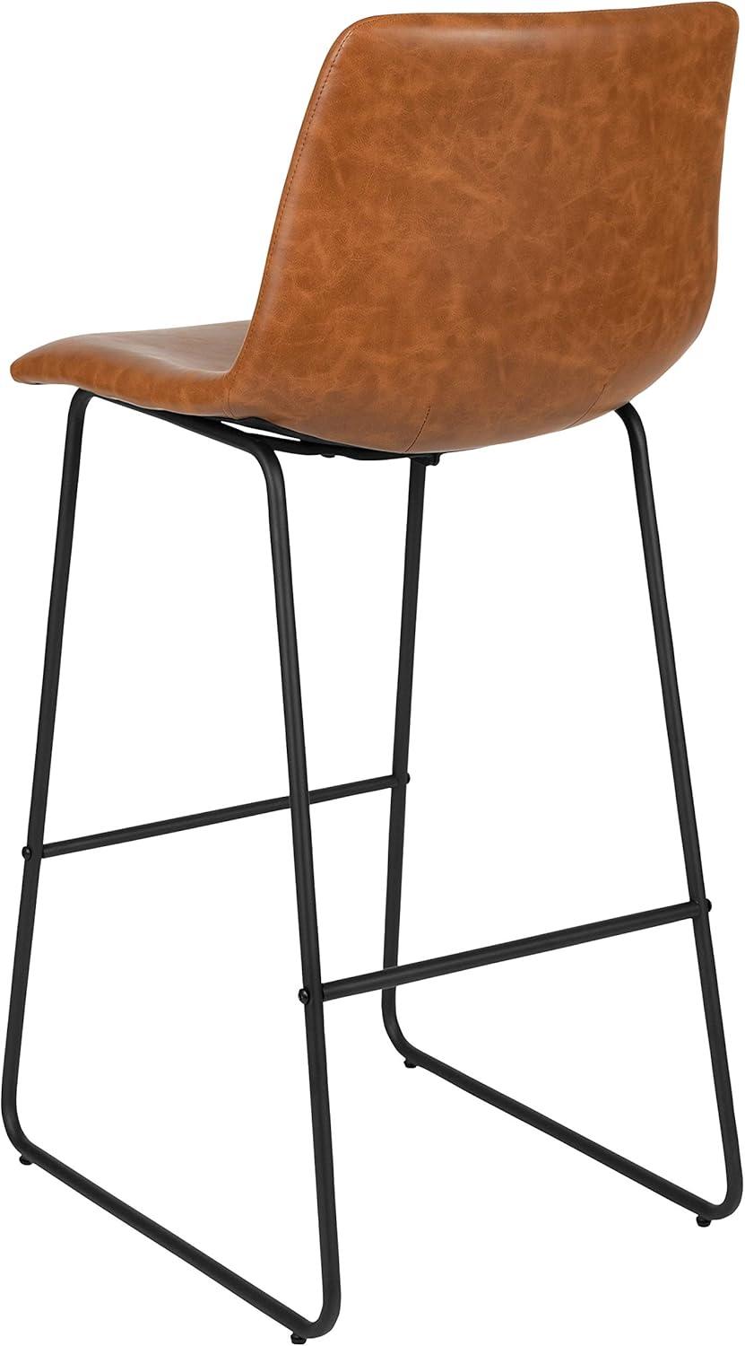 imageFlash Furniture Reagan 24quot LeatherSoft Counter Height Stools with Footrest MidCentury Modern Bucket Style Dining Chairs Set of 2 Light GrayLight Brown