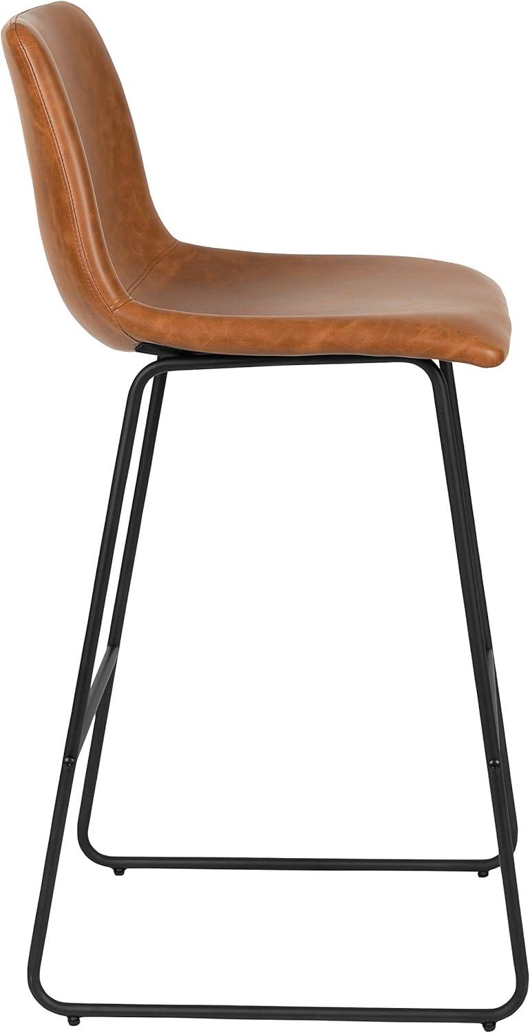 imageFlash Furniture Reagan 24quot LeatherSoft Counter Height Stools with Footrest MidCentury Modern Bucket Style Dining Chairs Set of 2 Light GrayLight Brown