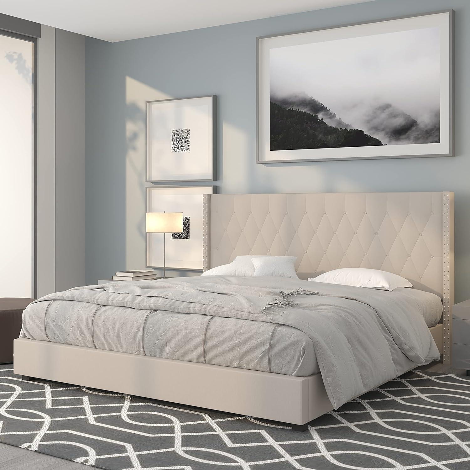 imageFlash Furniture Riverdale Full Size Tufted Upholstered Platform Bed in Light Gray FabricBeige