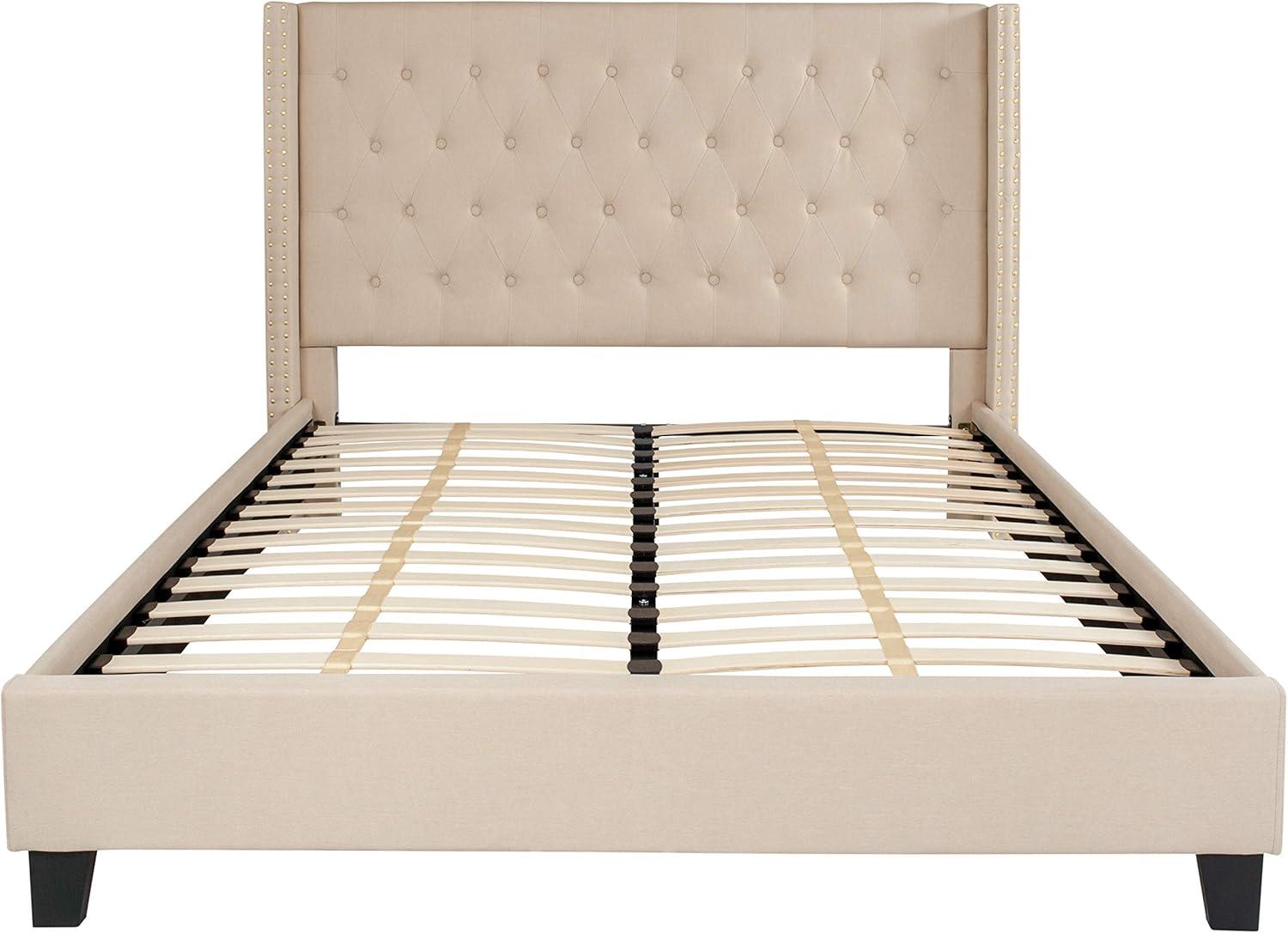 imageFlash Furniture Riverdale Full Size Tufted Upholstered Platform Bed in Light Gray FabricBeige