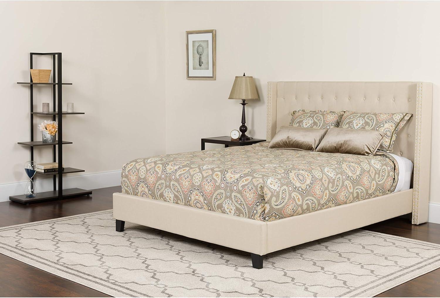 imageFlash Furniture Riverdale Full Size Tufted Upholstered Platform Bed in Light Gray FabricBeige