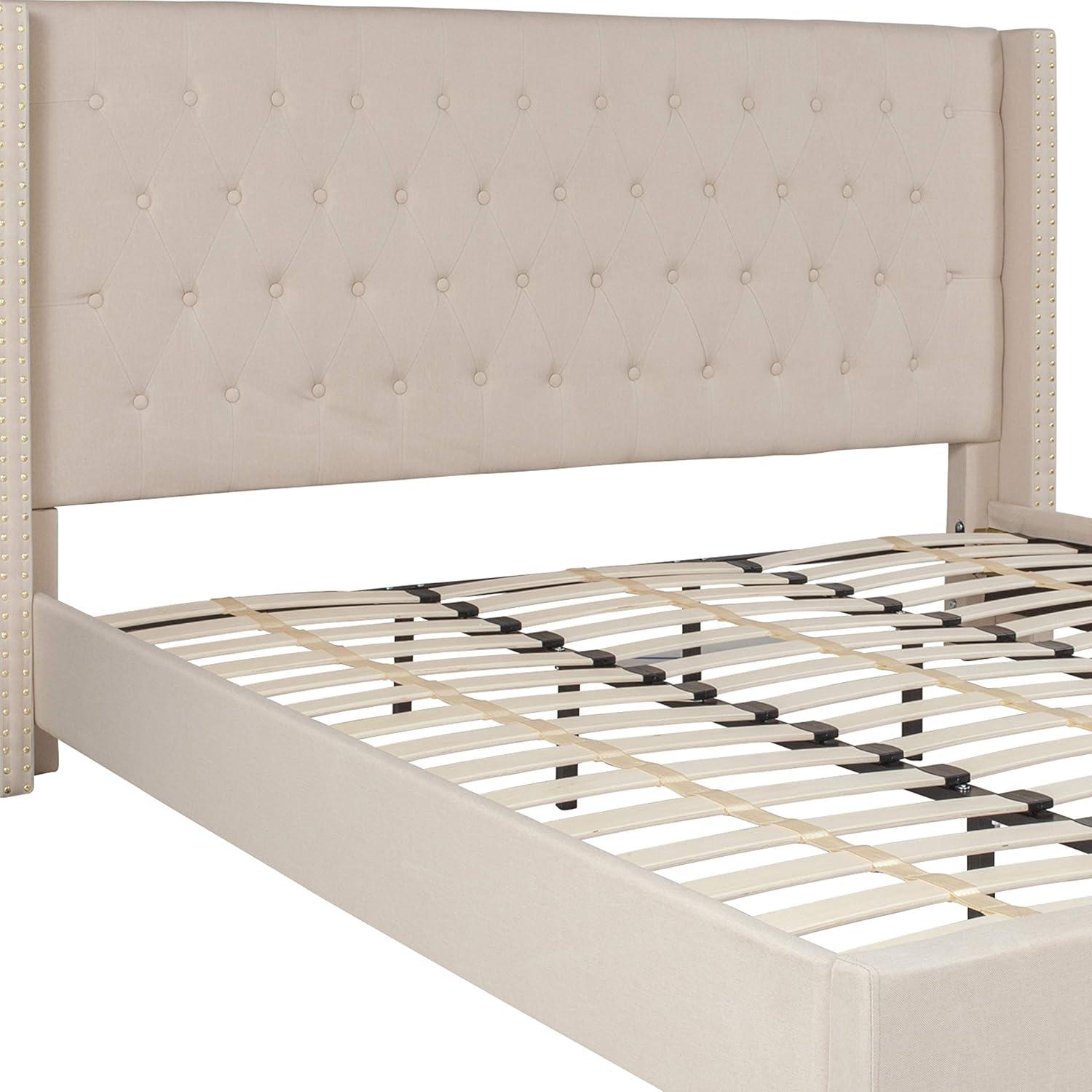 imageFlash Furniture Riverdale Full Size Tufted Upholstered Platform Bed in Light Gray FabricBeige
