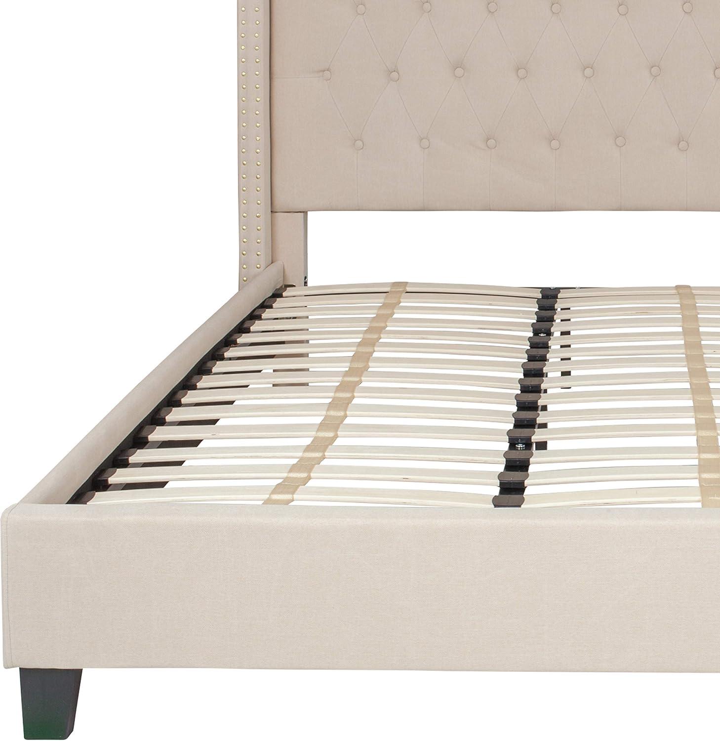 imageFlash Furniture Riverdale Full Size Tufted Upholstered Platform Bed in Light Gray FabricBeige