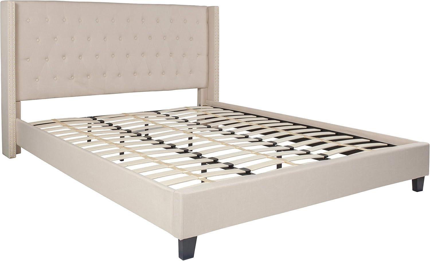 imageFlash Furniture Riverdale Full Size Tufted Upholstered Platform Bed in Light Gray FabricBeige