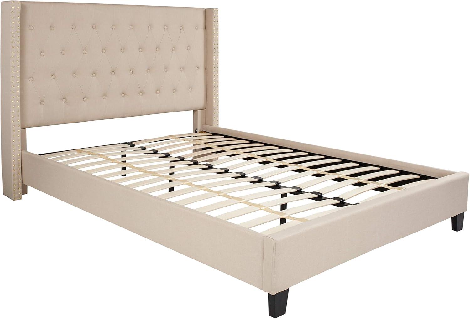 imageFlash Furniture Riverdale Full Size Tufted Upholstered Platform Bed in Light Gray FabricBeige