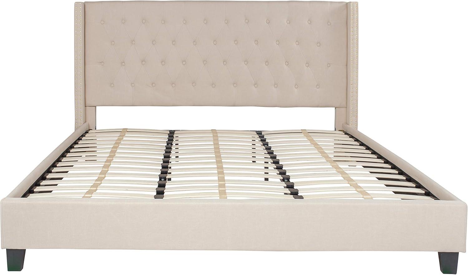imageFlash Furniture Riverdale Full Size Tufted Upholstered Platform Bed in Light Gray FabricBeige