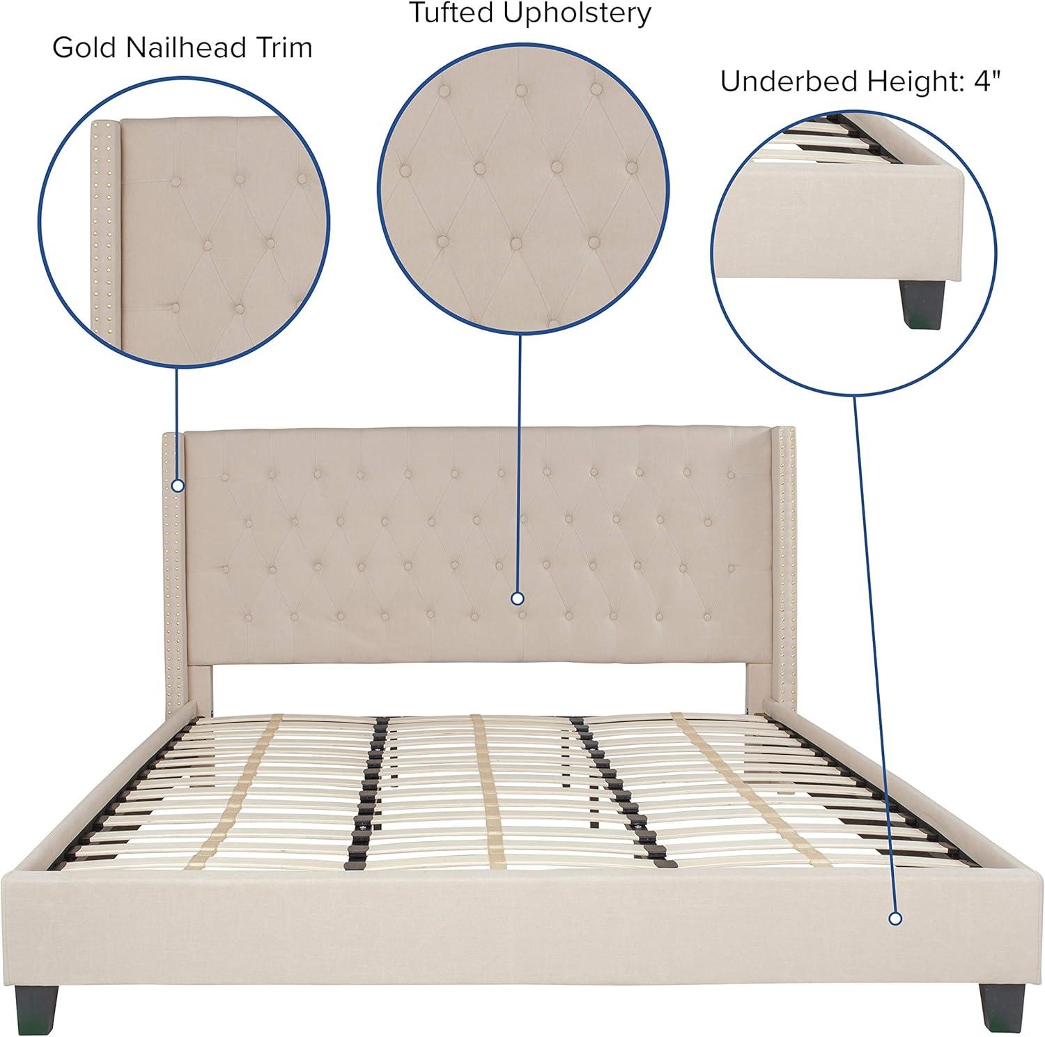 imageFlash Furniture Riverdale Full Size Tufted Upholstered Platform Bed in Light Gray FabricBeige
