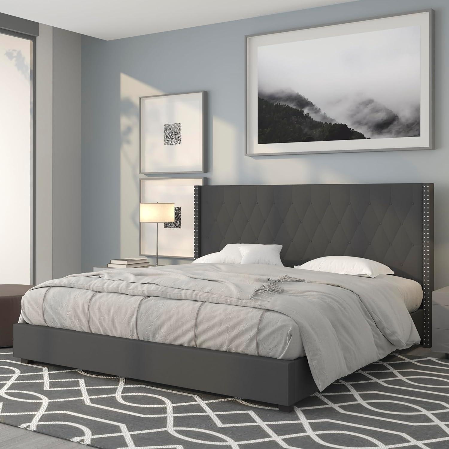 imageFlash Furniture Riverdale Full Size Tufted Upholstered Platform Bed in Light Gray FabricDark Gray