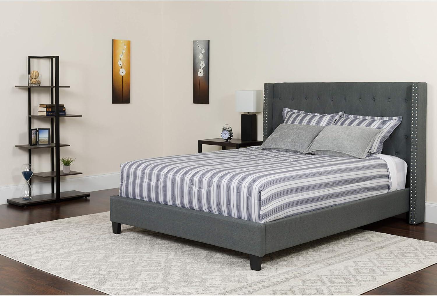 imageFlash Furniture Riverdale Full Size Tufted Upholstered Platform Bed in Light Gray FabricDark Gray