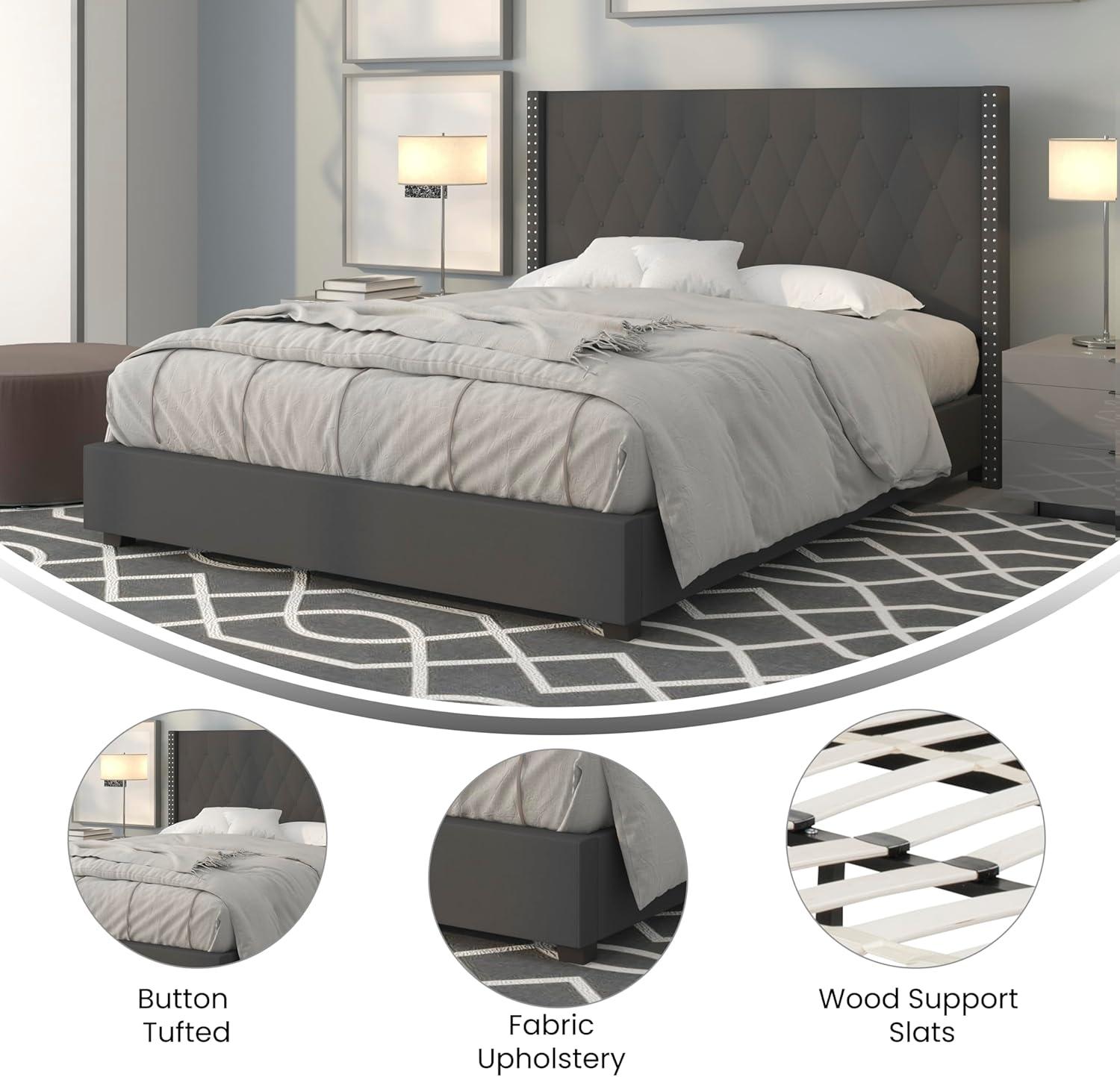 imageFlash Furniture Riverdale Full Size Tufted Upholstered Platform Bed in Light Gray FabricDark Gray