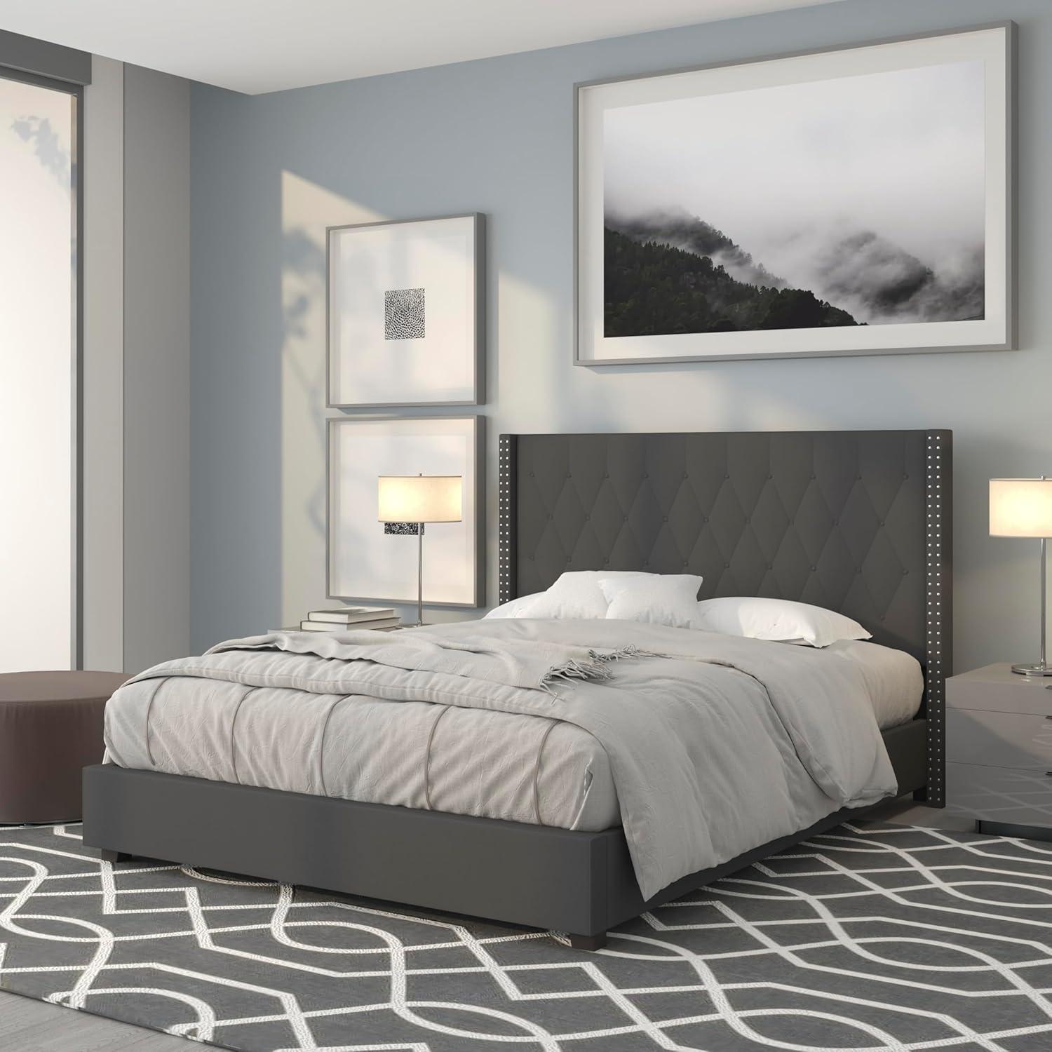 imageFlash Furniture Riverdale Full Size Tufted Upholstered Platform Bed in Light Gray FabricDark Gray