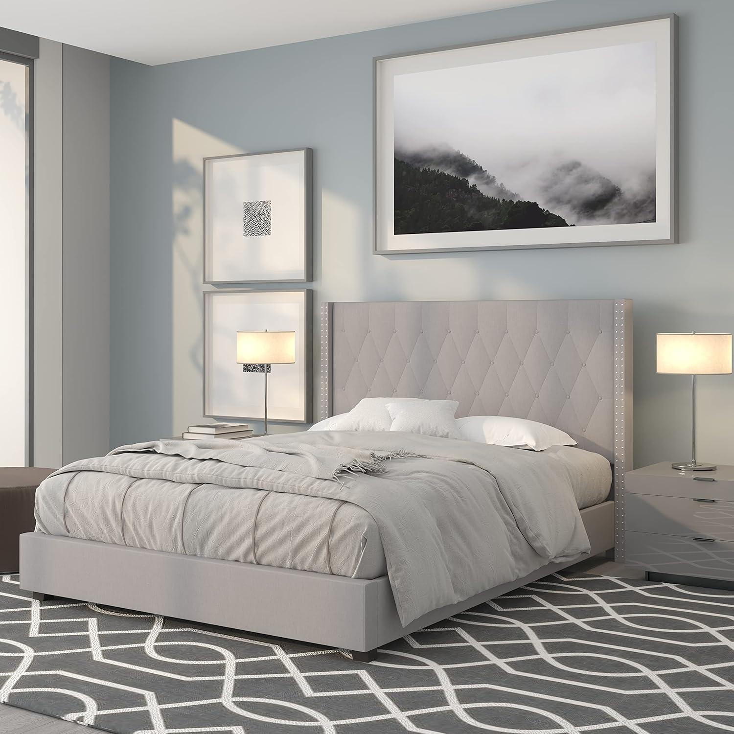 imageFlash Furniture Riverdale Full Size Tufted Upholstered Platform Bed in Light Gray FabricLight Gray