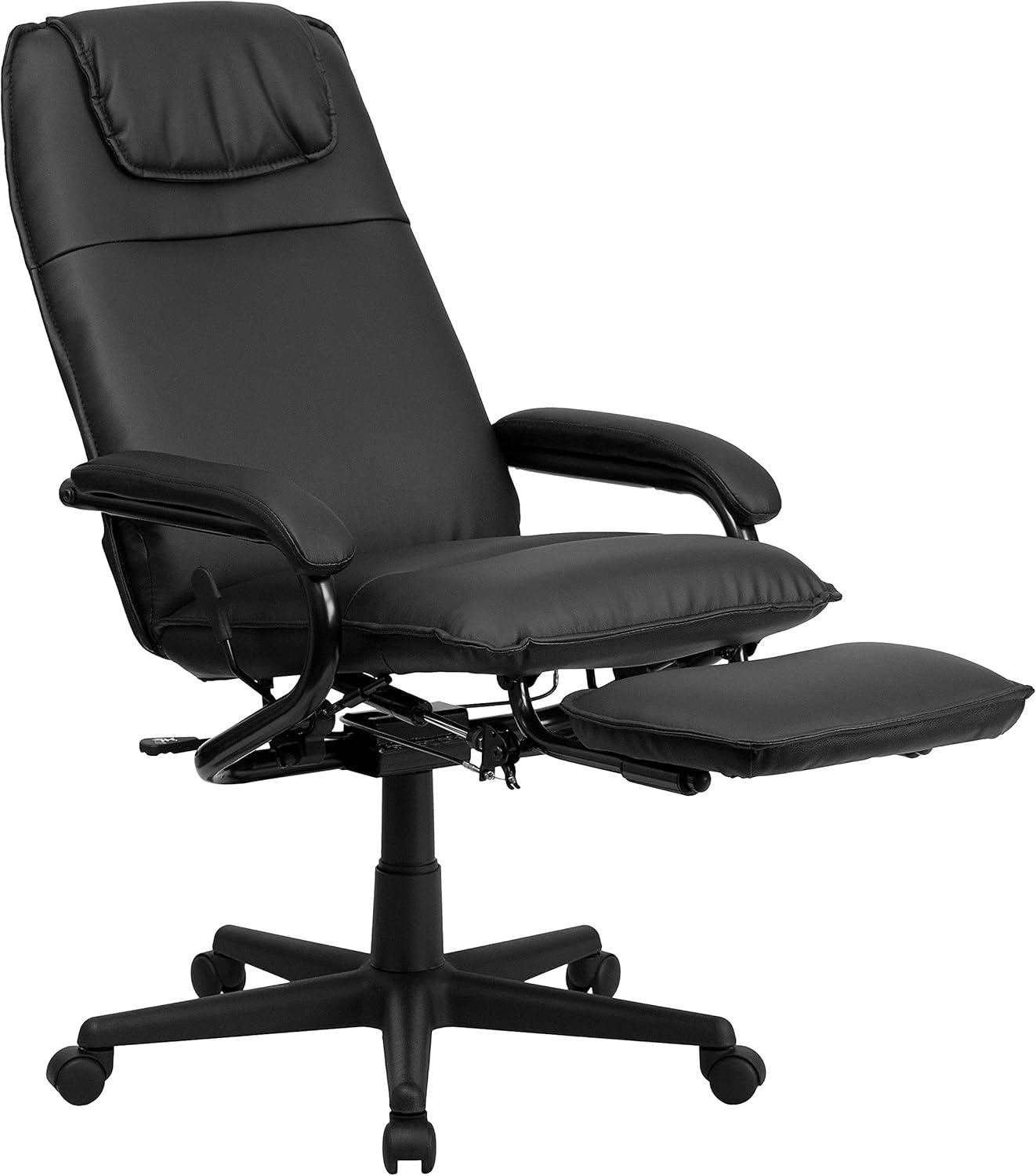 imageFlash Furniture Robert High Back White LeatherSoft Executive Reclining Ergonomic Swivel Office Chair with ArmsBlack
