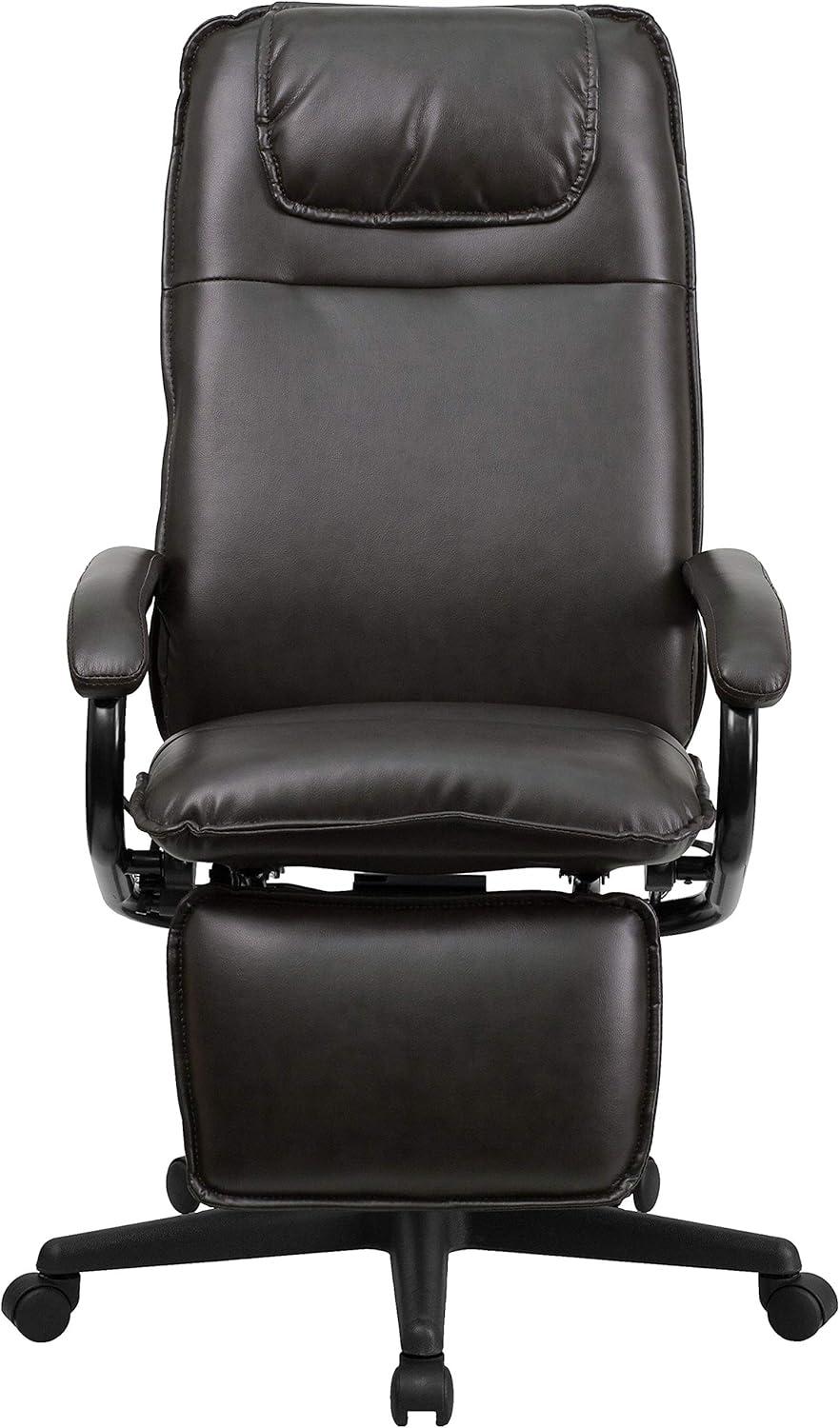 imageFlash Furniture Robert High Back White LeatherSoft Executive Reclining Ergonomic Swivel Office Chair with ArmsBrown