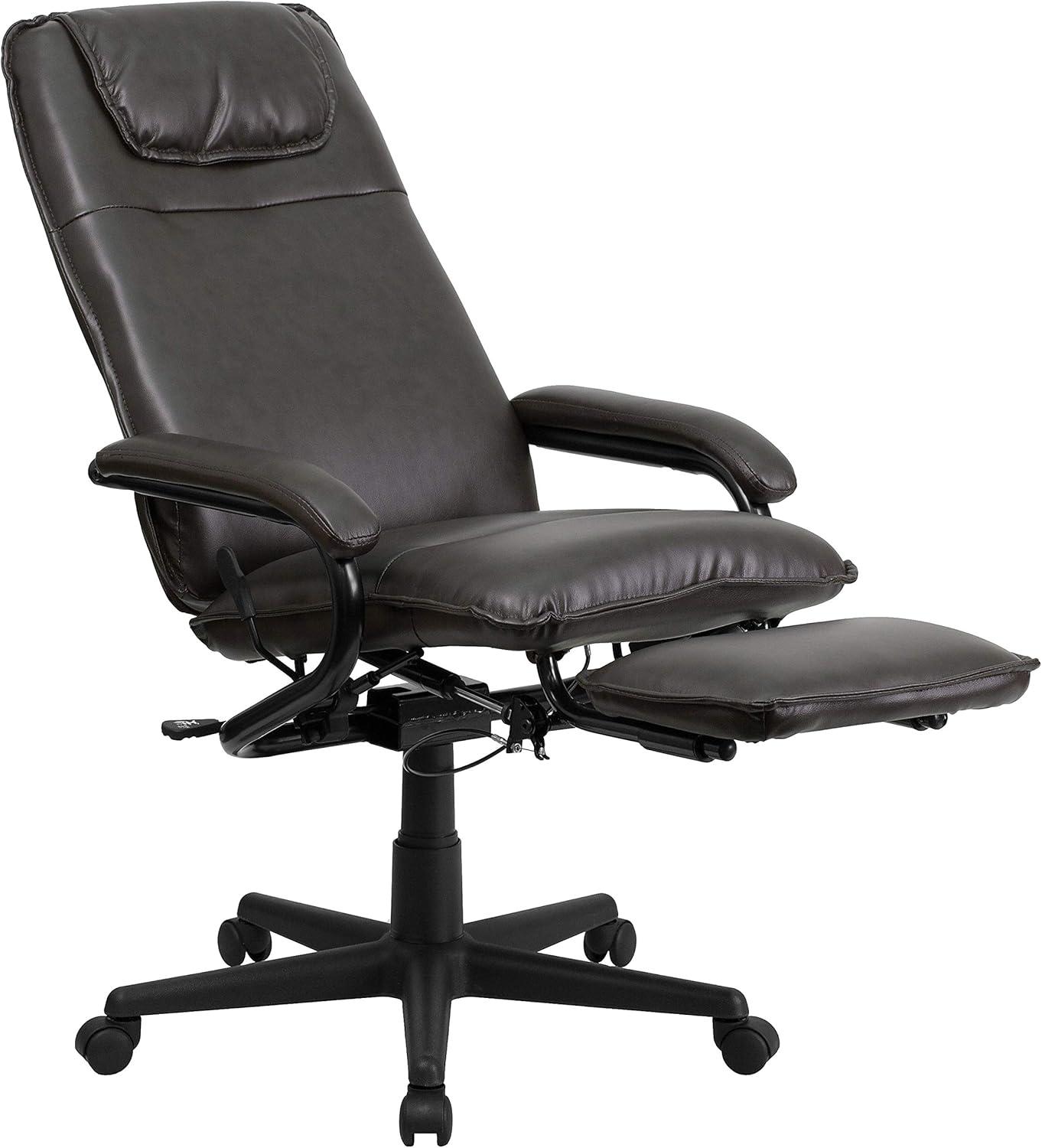 imageFlash Furniture Robert High Back White LeatherSoft Executive Reclining Ergonomic Swivel Office Chair with ArmsBrown