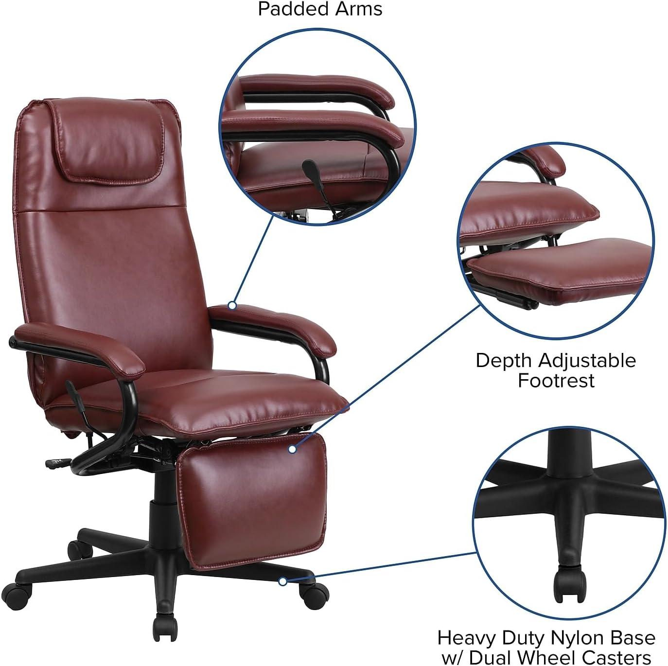 imageFlash Furniture Robert High Back White LeatherSoft Executive Reclining Ergonomic Swivel Office Chair with ArmsBurgundy
