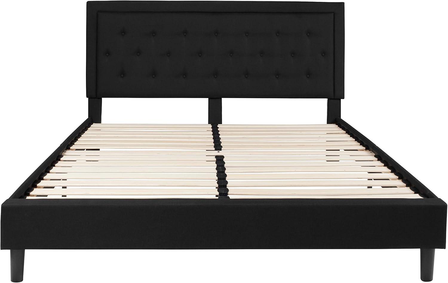 imageFlash Furniture Roxbury King Size Tufted Upholstered Platform Bed in Beige FabricBlack