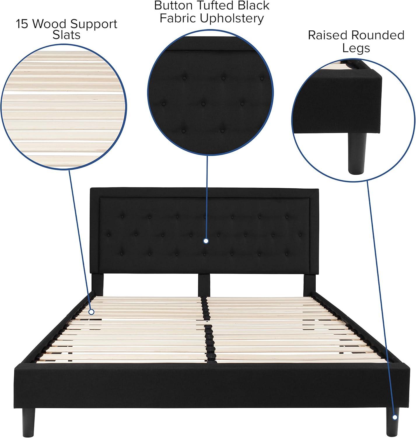imageFlash Furniture Roxbury King Size Tufted Upholstered Platform Bed in Beige FabricBlack