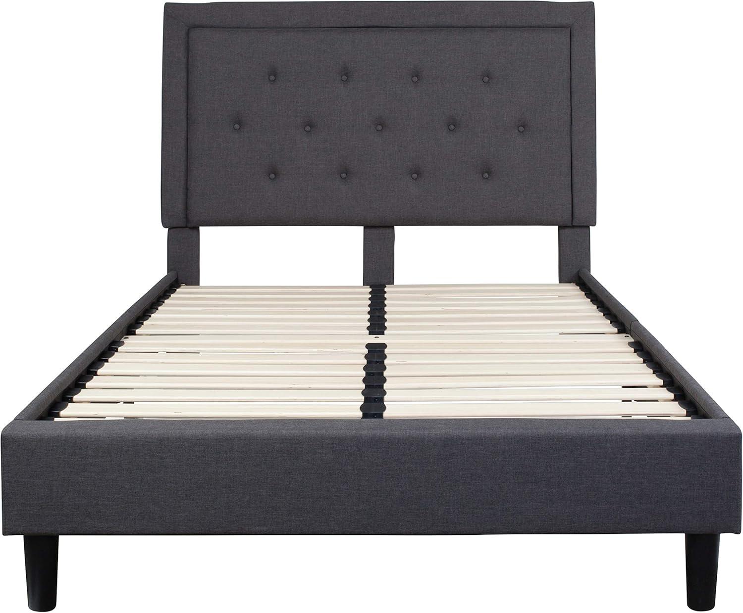 imageFlash Furniture Roxbury King Size Tufted Upholstered Platform Bed in Beige FabricDark Gray