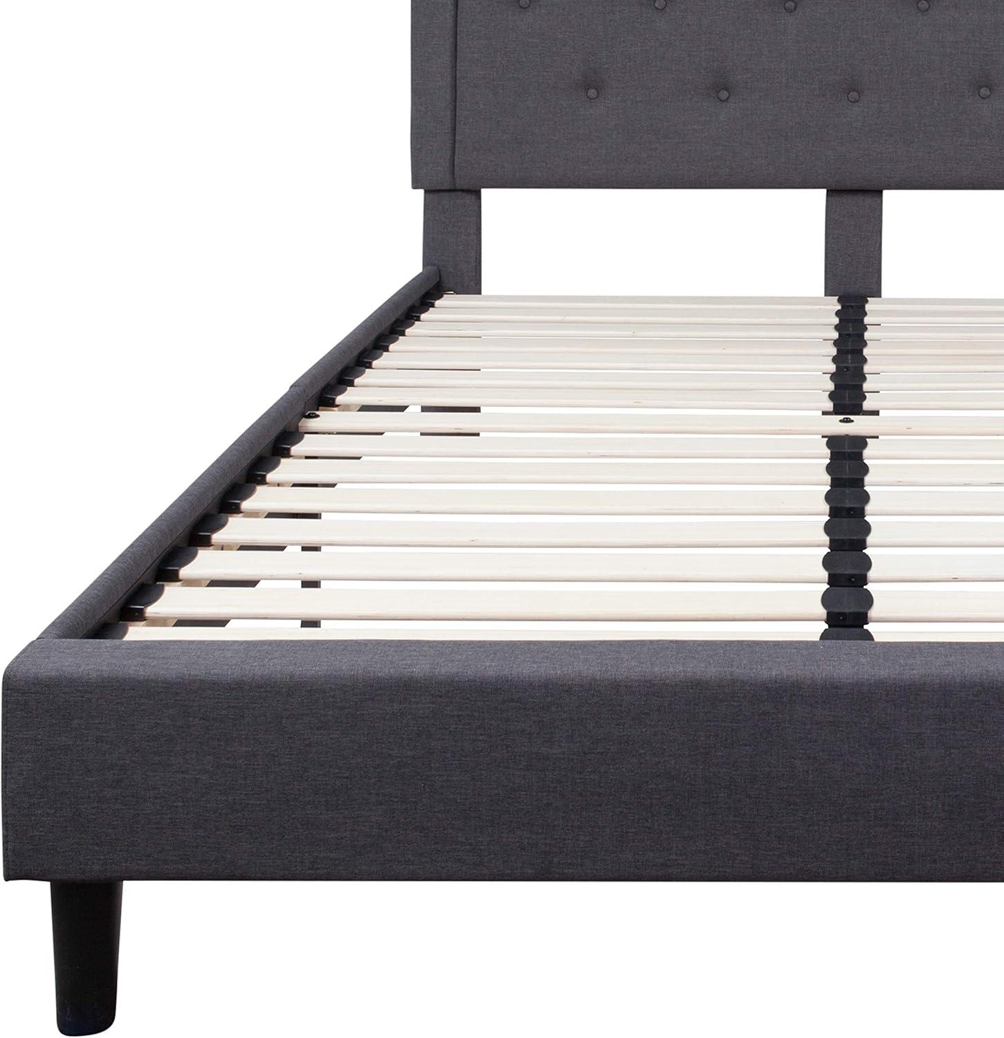 imageFlash Furniture Roxbury King Size Tufted Upholstered Platform Bed in Beige FabricDark Gray