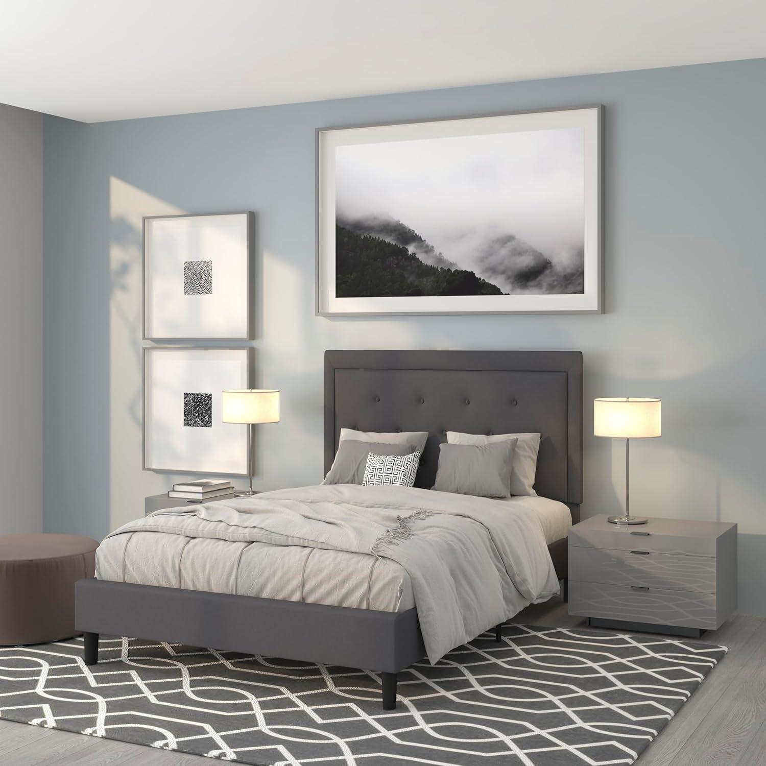 imageFlash Furniture Roxbury King Size Tufted Upholstered Platform Bed in Beige FabricDark Gray