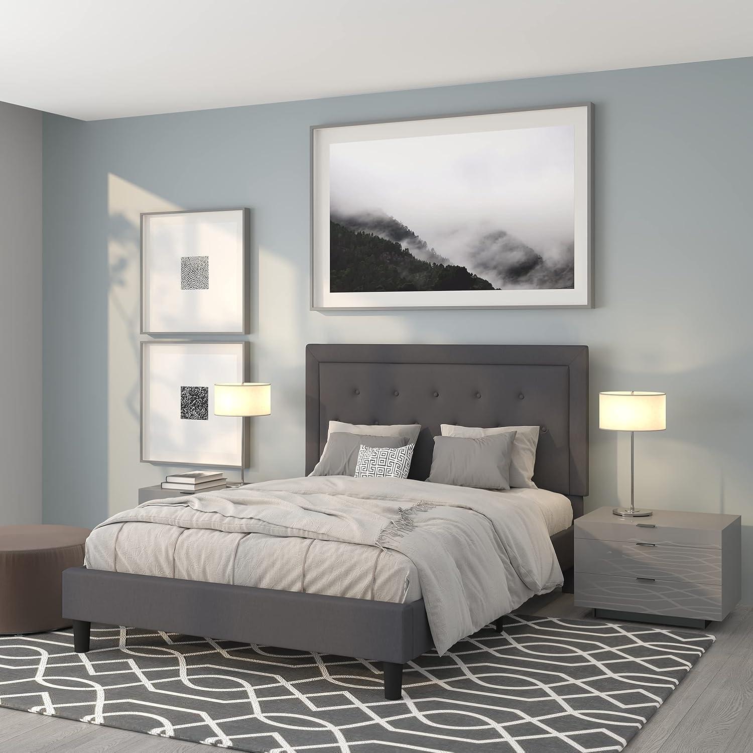 imageFlash Furniture Roxbury King Size Tufted Upholstered Platform Bed in Beige FabricDark Gray