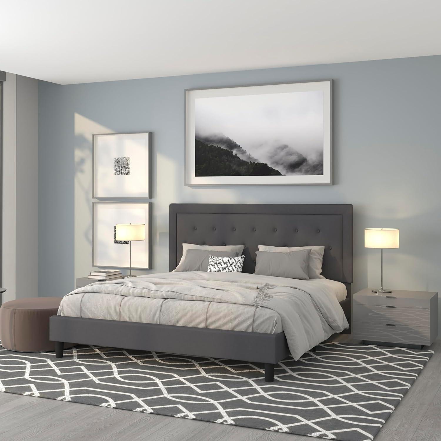 imageFlash Furniture Roxbury King Size Tufted Upholstered Platform Bed in Beige FabricDark Gray