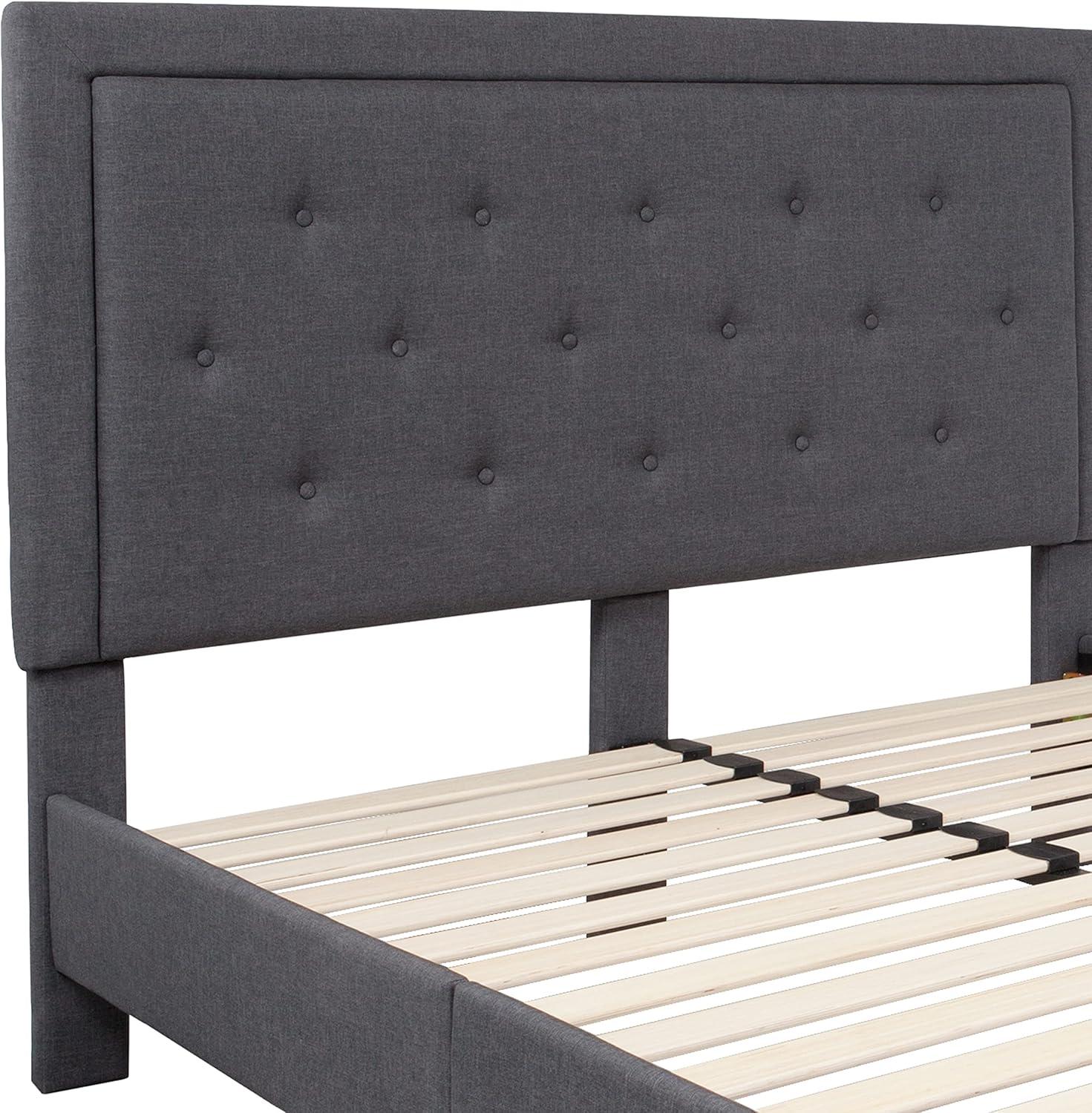 imageFlash Furniture Roxbury King Size Tufted Upholstered Platform Bed in Beige FabricDark Gray