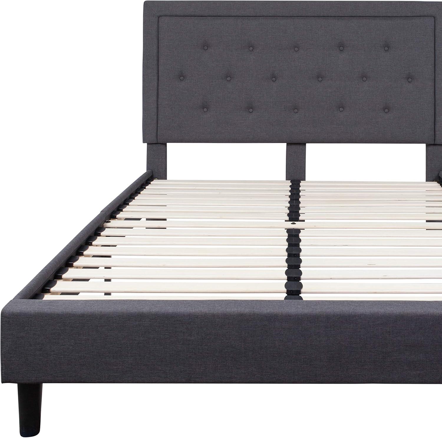 imageFlash Furniture Roxbury King Size Tufted Upholstered Platform Bed in Beige FabricDark Gray