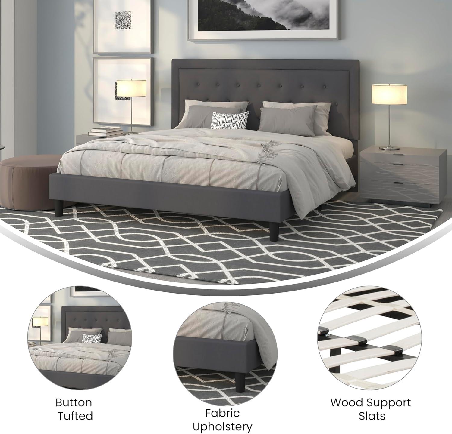 imageFlash Furniture Roxbury King Size Tufted Upholstered Platform Bed in Beige FabricDark Gray