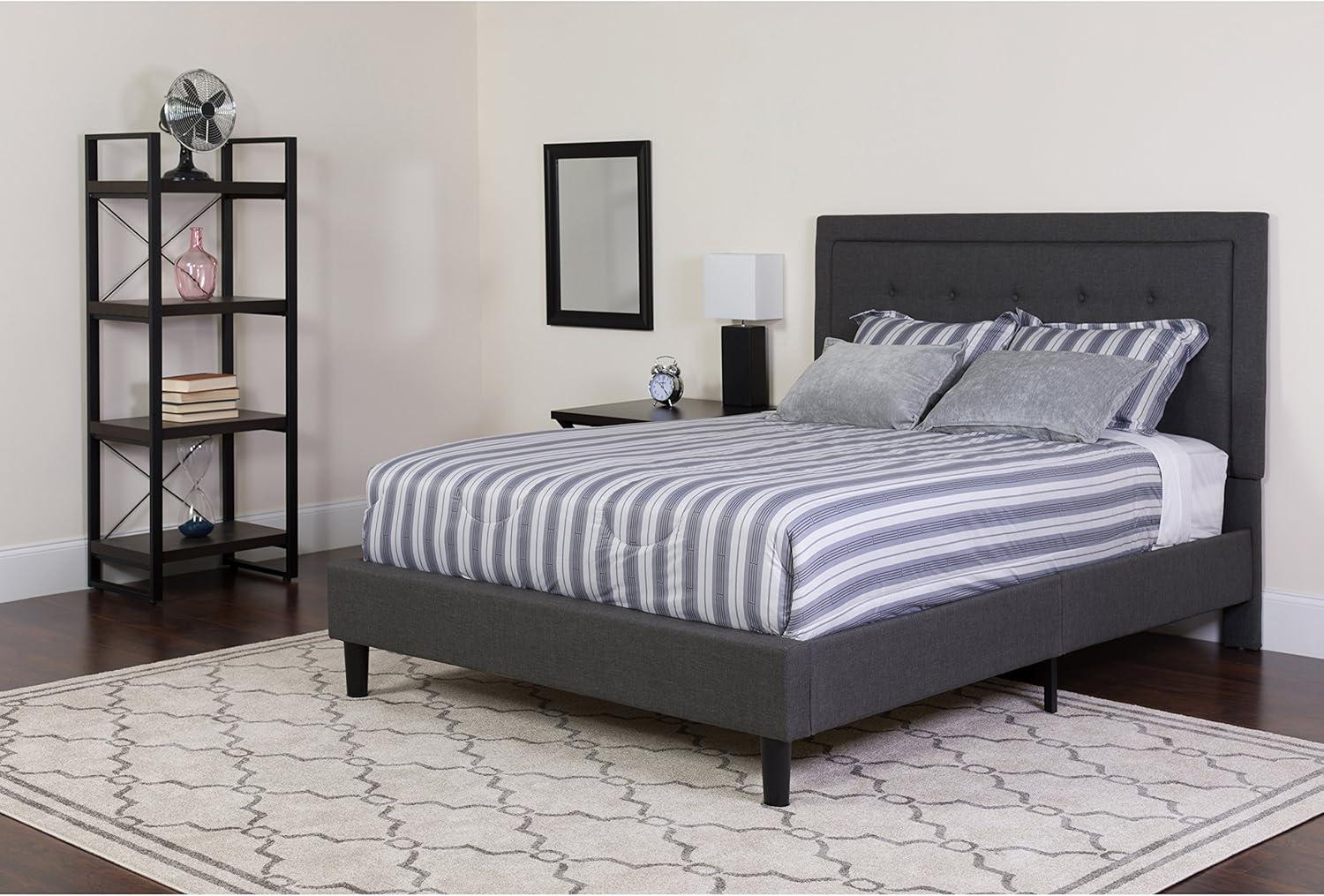 imageFlash Furniture Roxbury King Size Tufted Upholstered Platform Bed in Beige FabricDark Gray