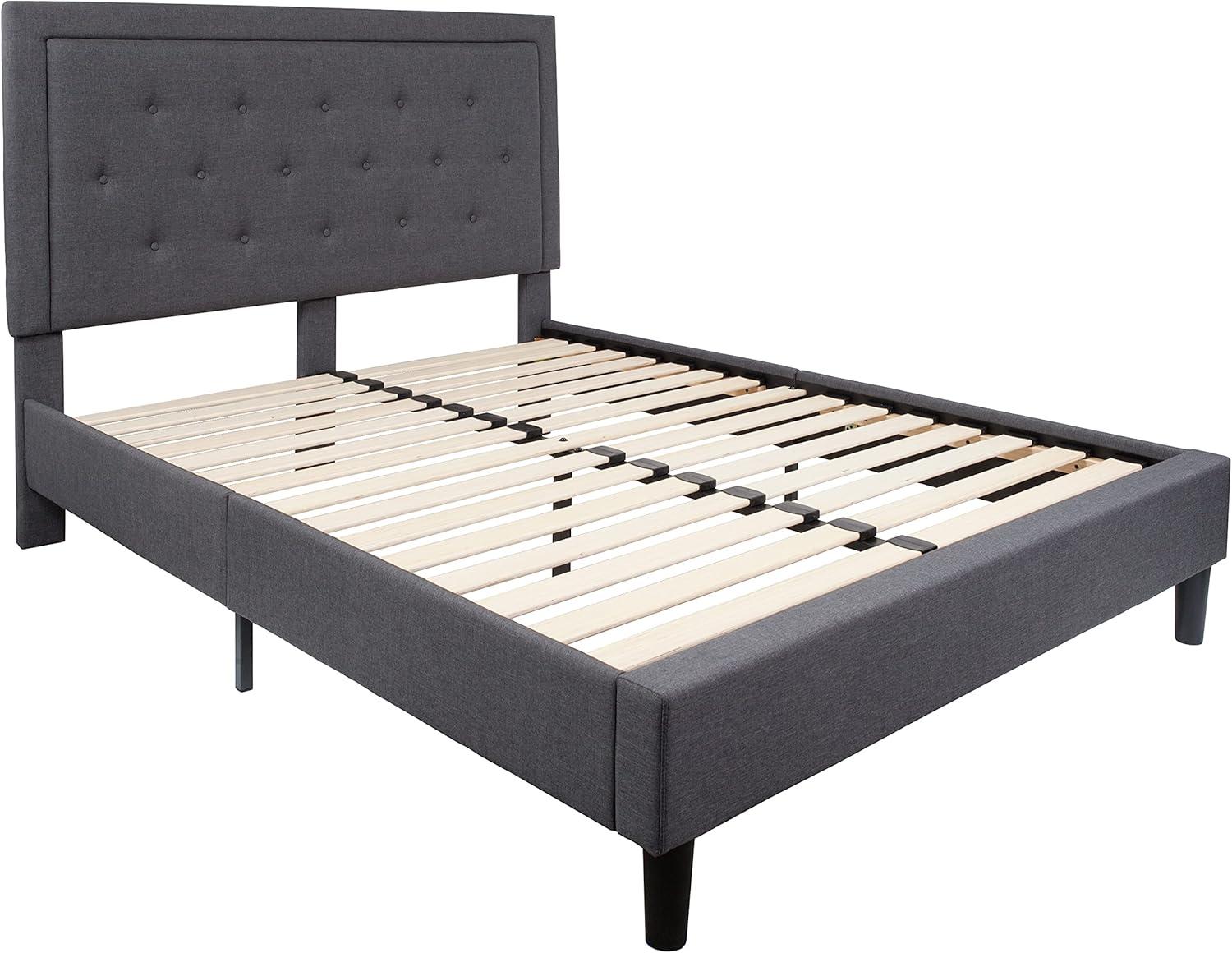 imageFlash Furniture Roxbury King Size Tufted Upholstered Platform Bed in Beige FabricDark Gray