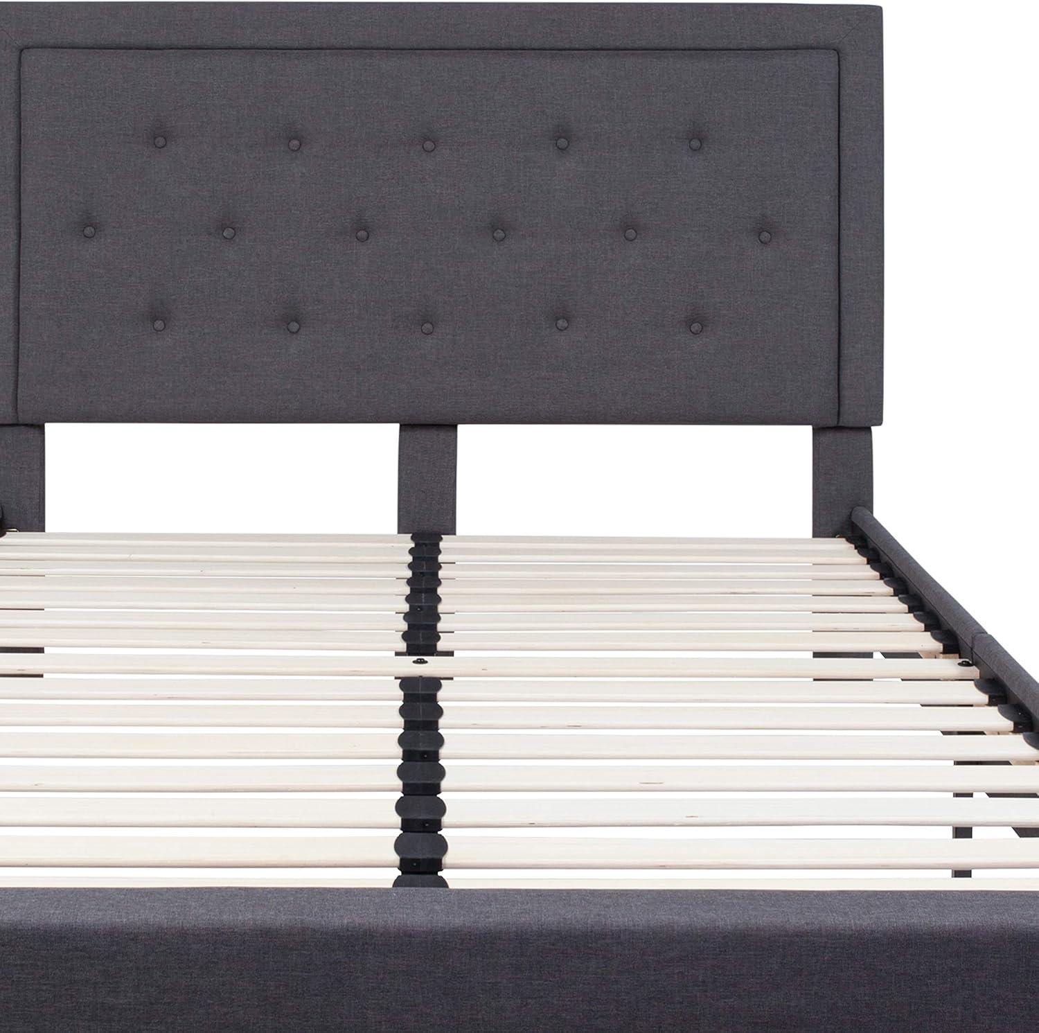 imageFlash Furniture Roxbury King Size Tufted Upholstered Platform Bed in Beige FabricDark Gray