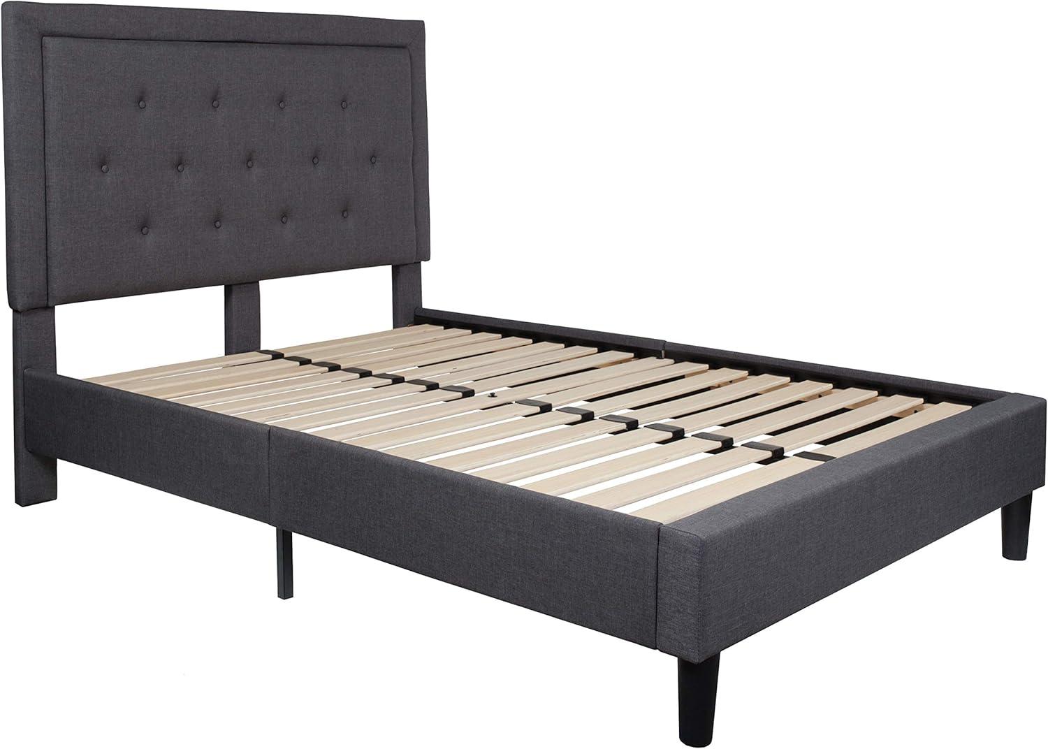 imageFlash Furniture Roxbury King Size Tufted Upholstered Platform Bed in Beige FabricDark Gray