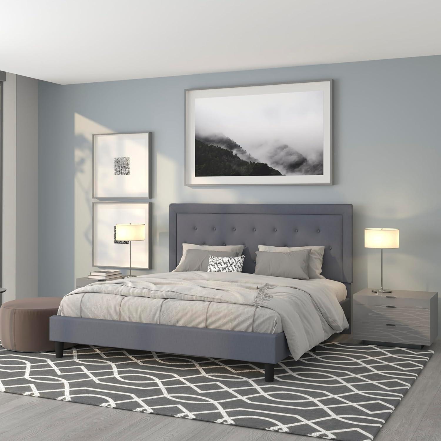 imageFlash Furniture Roxbury King Size Tufted Upholstered Platform Bed in Beige FabricLight Gray