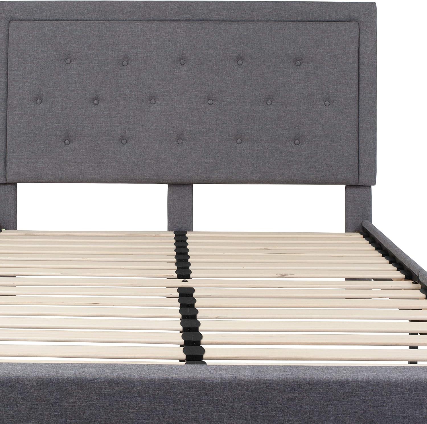 imageFlash Furniture Roxbury King Size Tufted Upholstered Platform Bed in Beige FabricLight Gray