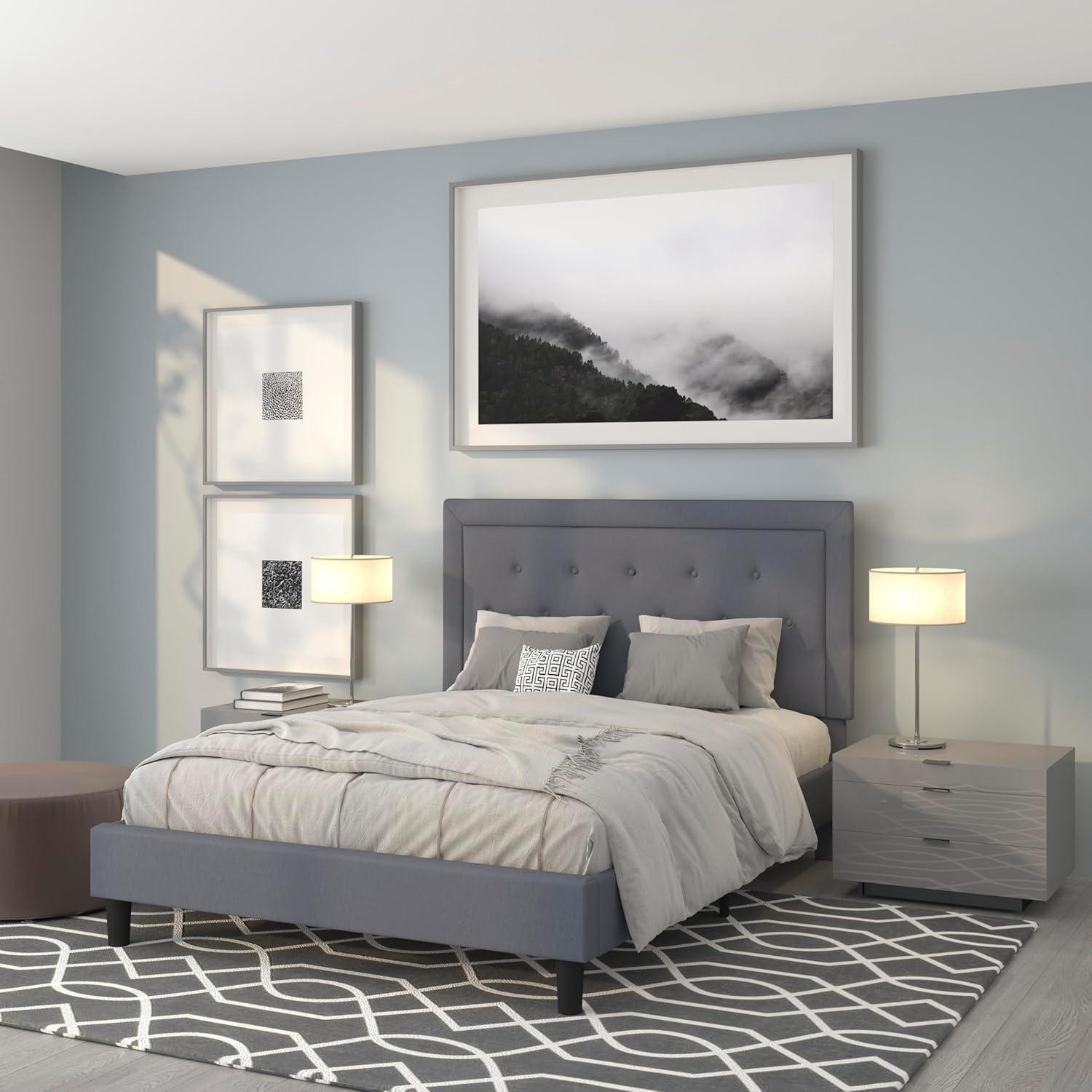 imageFlash Furniture Roxbury King Size Tufted Upholstered Platform Bed in Beige FabricLight Gray
